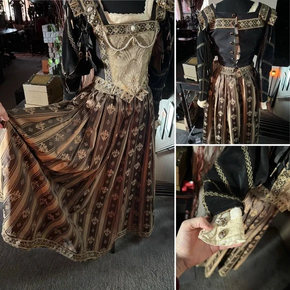 Medieval Renaissance Black and Gold OOAK Professionally Made Dress - Picture 4 of 16